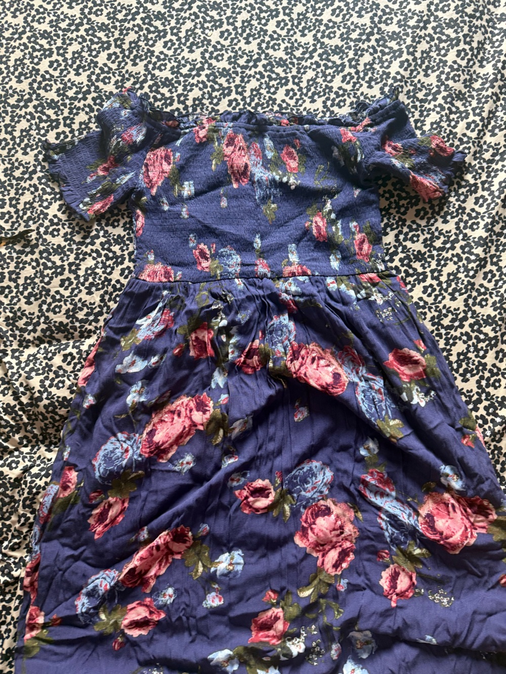 Xhilaration Navy Floral A-Line Skirt with Pink & Blue Roses